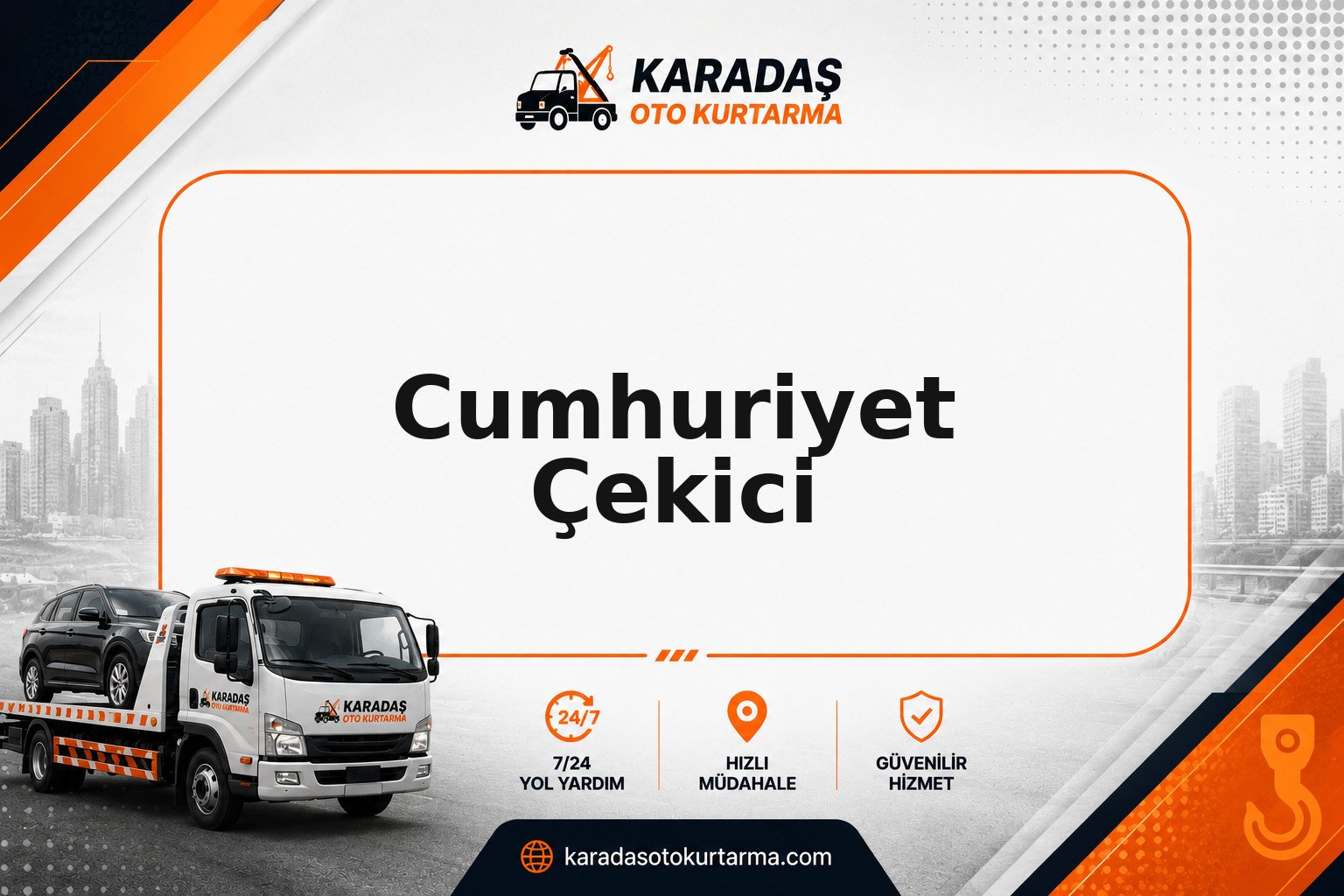 Cumhuriyet bölgesinde oto kurtarma ve yol yardım çalışması — Karadaş Oto Kurtarma Ankara